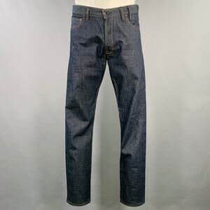 A-B FITS Size 34 Navy Contrast Stitch Cotton Button Fly Jeans